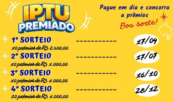 1º Sorteio do IPTU Premiado será dia 17 de abril