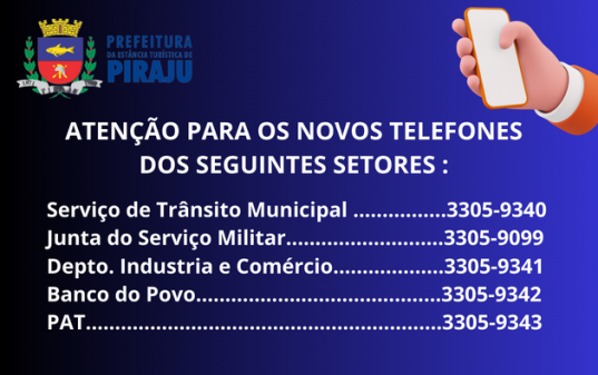 NOVOS TELEFONES  NA PREFEITURA DE PIRAJU
