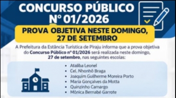 Prova objetiva neste domingo, 27 de setembro