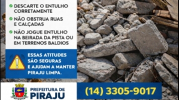 Prefeitura de Piraju orienta a população sobre o descarte correto de materiais de construção.