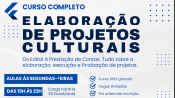 Cultura de Piraju oferecerá curso completo de Elaboração de Projetos Culturais.
