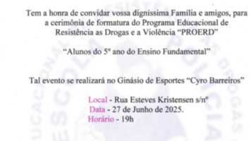Formatura do PROERD é sexta-feira, 27