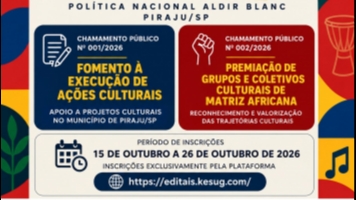 Prefeitura de Piraju abre inscrições para Editais da Política Nacional Aldir Blanc